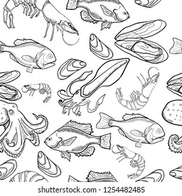 Pattern with set of sea food products