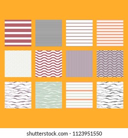 Pattern set stripe seamless design for wallpaper, fabric print and wrap paper. Horizontal stripe texture set.