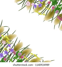 Pattern with seven herbs of autumn equinox in white background. Japanese backdrop, composition for Shubun no hi greeting, birthday cards, wedding inviration, covers and posters with text place.