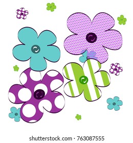 Pattern with several abstract flowers as a graphic resource