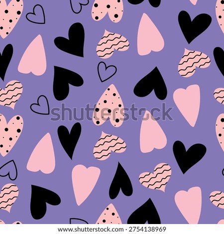 pattern of several pretty hearts on a purple background
