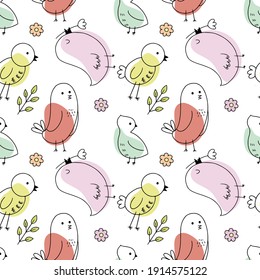 Un patrón para coser la ropa de los niños. Aves ricas con un contorno. Ilustración del vector abstracto. Fondo para imprimir en tela y papel de embalaje.