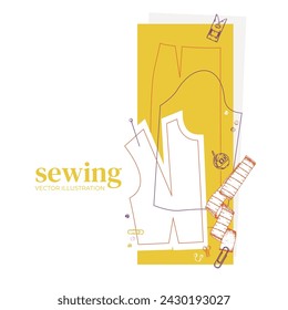 Pattern for sewing. Details for stitching. Tailoring. Courses: Cutting and sewing. Vector illustration for background design, packaging, banner