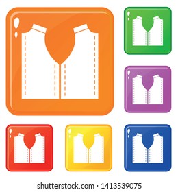Pattern for sewing icons set collection vector 6 color isolated on white background
