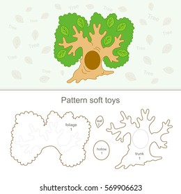 Pattern for sewing soft toys. Oak with hollow. wood elements. The pattern for the printed fabric. Plane icon. Children's illustration. Vector.