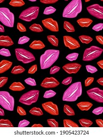 Pattern of sexy lips. Cosmetics and makeup. Close up of beautiful women's lips. Sweet kiss. Valentines day