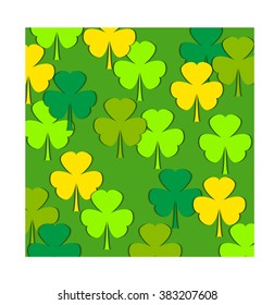 Pattern of shamrock leaves on green background for Saint Patrick's Day celebration. Vector illustration.

