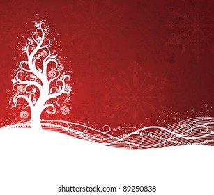 Pattern in a shape of a christmas tree on the red background.