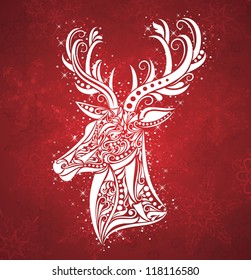 Pattern in a shape of a deer on the red background.