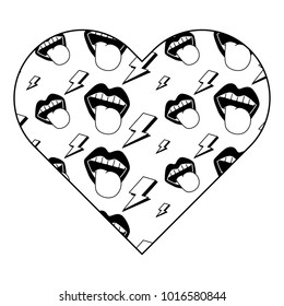pattern shape heart with mouth tongue out rock and roll