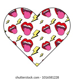 pattern shape heart with mouth tongue out rock and roll