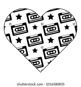 pattern shape heart with retro cassette tape recorder