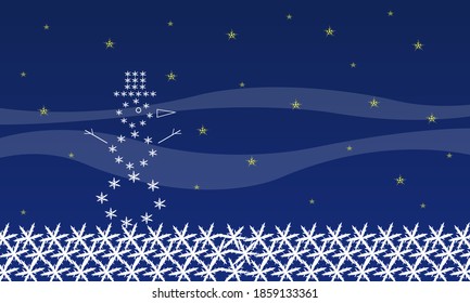 pattern in the shape of a snowman of snowflakes against the background of the night sky and bright yellow stars enchanting winter landscape a symbol of the new year and holidays