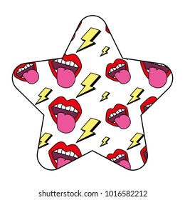 pattern shape star with mouth tongue out rock and roll retro