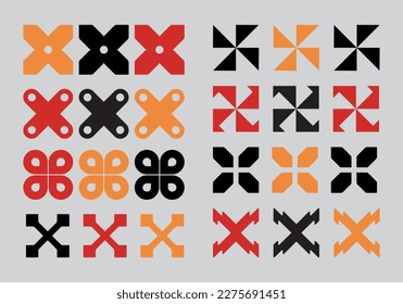 Pattern shape X ethnics element clip art template illustration vector graphic set bundle