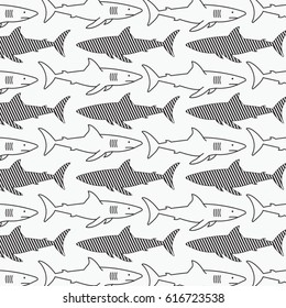 Pattern of shark silhouette, tee shirt graphic, vectors, animal
