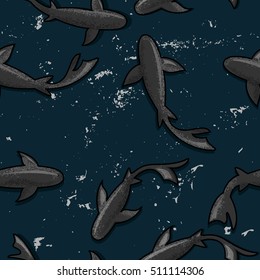 pattern with sharks. pack of sharks swimming at the bottom. predatory fish