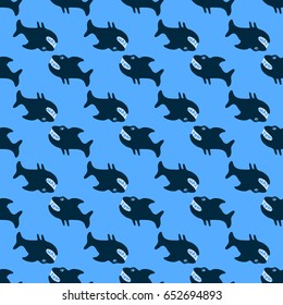 pattern with sharks, seamless pattern for textile, on a blue