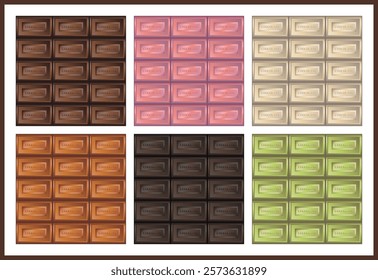 Pattern of shiny, glossy chocolate for Valentine's Day, etc.
Milk, Strawberry, White, Caramel, Dark, and Matcha, Pistachio set.　
Swatches unregistered (using symbols)