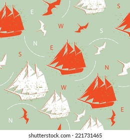 pattern ships and birds decorative silhouettes background design