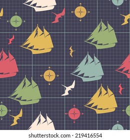 pattern ships compasses sea bird decorative design on graph paper