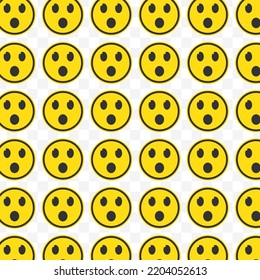 Pattern of shocked emoticons in transparent background with mini doodle (icons). Vector Illustration