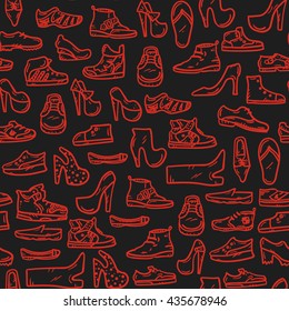 Pattern with shoes in doodle style