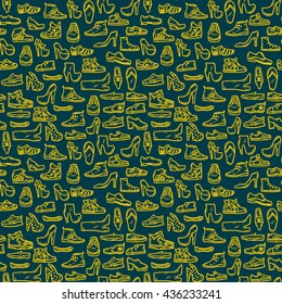 Pattern with shoes in doodle style