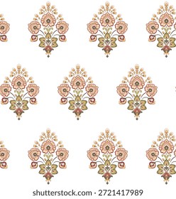 El patrón muestra Elementos florales tradicionales repetidos uniformemente, dándole un aspecto equilibrado y armonioso.