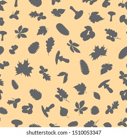 
The pattern shows leaves, mushrooms and acorns. Lettering of the word fall. Can be used as background and wallpaper.