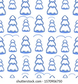 The pattern shows mountain trees in the snow. Christmas trees. There are two identical patterns in the set: one pattern on a transparent background, the second pattern on a white background.