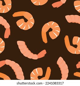 Pattern with shrimps. Pattern with seafood. Shrimp vector illustration. Postcard with shrimps.