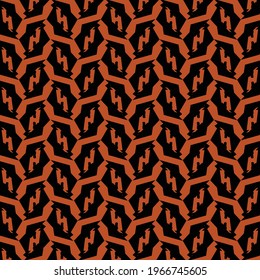 Pattern with signs or markings framed in mesh. Textile design in black and reddish.