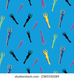 pattern with silhouette of ballerina on blue background riso print with ballerina risograph effect minimalist art print vector illustration