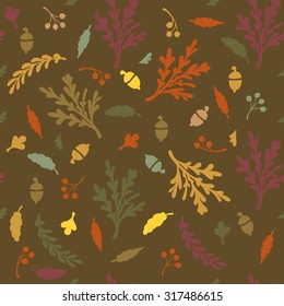 Pattern of silhouette of leaves and plants. autumn colours Vector illustration. doodle style
