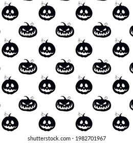 Pattern silhouette pumpkins, seamless wallpaper with black autumn pumpkin, vector illustration halloween traditional holiday background
