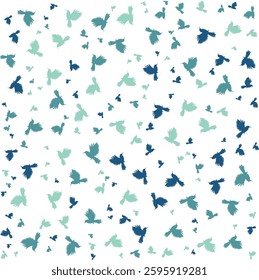 Pattern of silhouettes of birds in flight, arranged in various shades on a deep, contrasting background. A decorative and stylish motif, perfect for design.