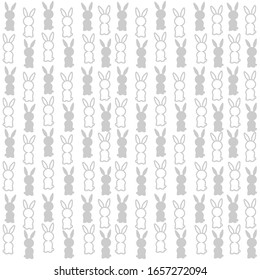 Pattern with silhouettes of hares and rabbits in gray on a white background, vector illustration