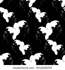 Pattern with silhouettes of human faces. Vector illustration.