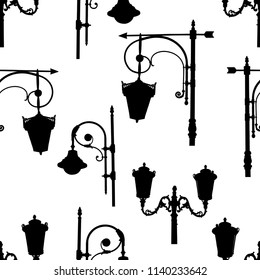 Pattern of the silhouettes of old street lights