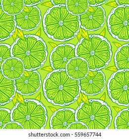Pattern of silhouettes of orange slices on a green background