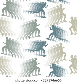 A pattern of silhouettes of running people gaining speed in different directions. Running a marathon, people running, a colorful poster. Vector illustration. Printing on textiles and paper. Print