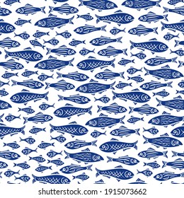 siluetas de patrón de los peces nadadores: 
siluetas azul oscuro sobre fondo blanco