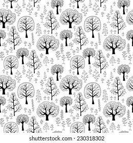 Pattern Silhouettes Trees Black White Seamless Stock Vector (Royalty ...