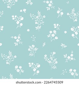 A pattern of silhouettes of white flowers on a turquoise background.