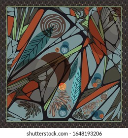 Pattern Silk Scarf Design With Doodle Floral Art