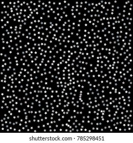 Pattern with silver stars on black background. Vector illustration.