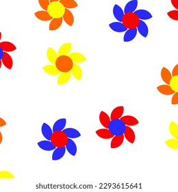Pattern with simple colorful flowers isolated on white background