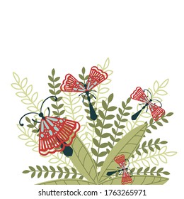 Pattern with simple flat beetle with different wings insects on green leaves and grass flat vector illustration on white background