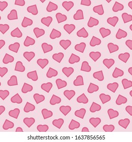 Pattern of simple pink hearts with a contour on a light pink background cute love besstovny background vector